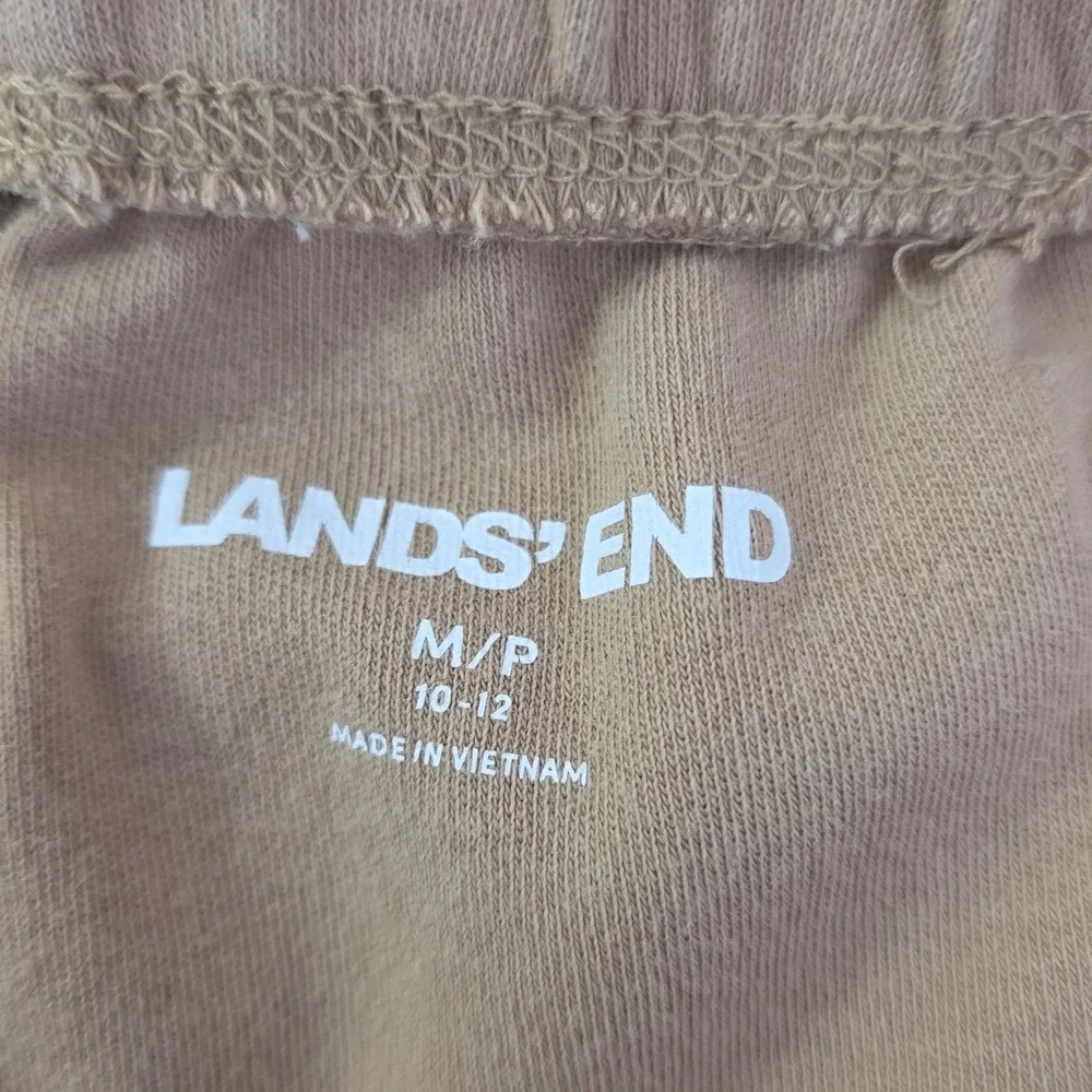 Lands End Casual Tees +‎ Short Set Women Medium Petite Blue Tan Striped Pockets